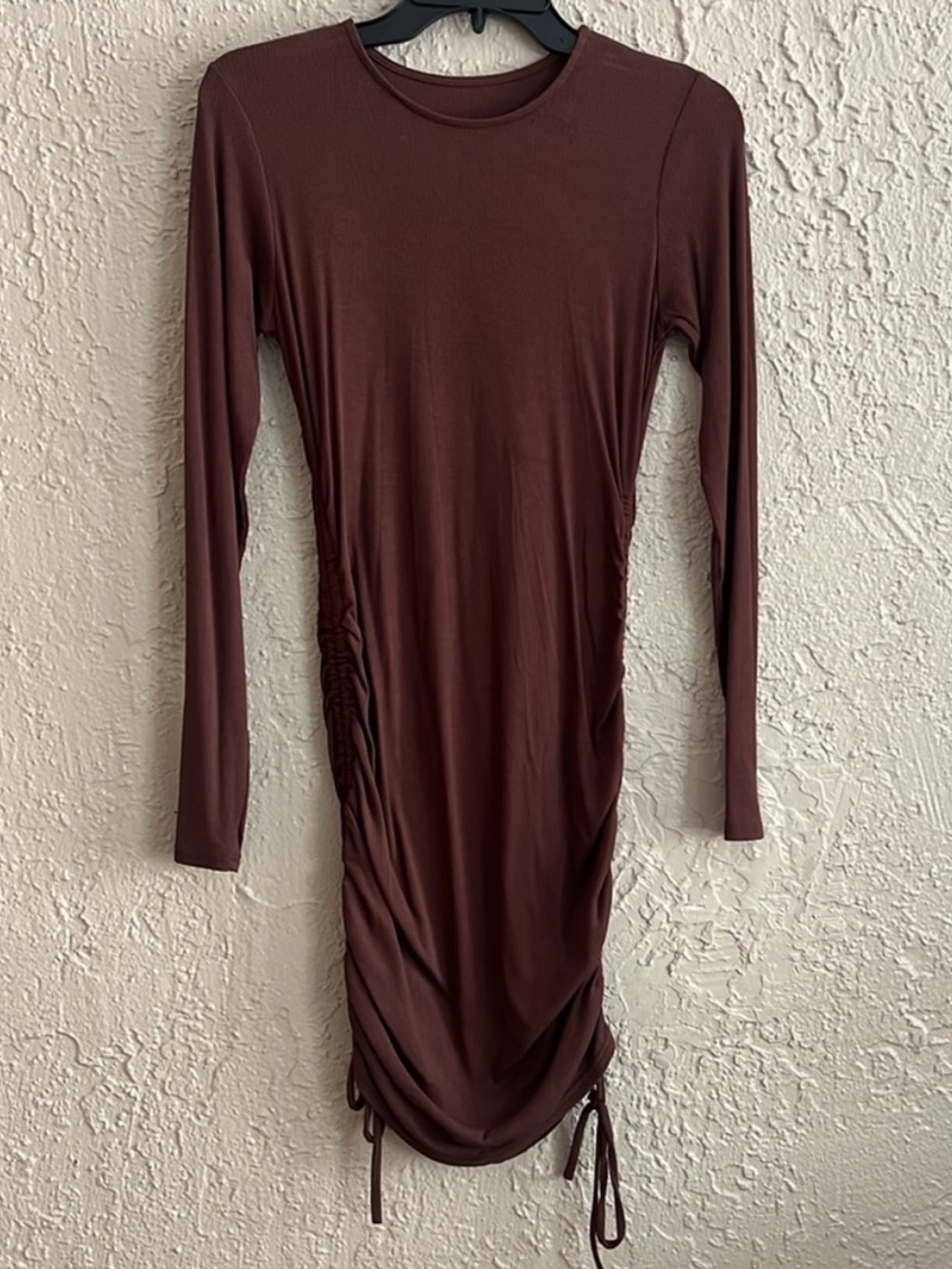 ❤️ Ruched Long Sleeve Bodycon Dress in Chocolate Brown